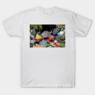 winter mouse on a pile of nuts and berries T-Shirt